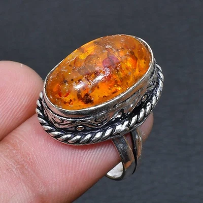 Anillo de joyería hecho a mano ámbar báltico talla EE. UU. 6,5 H798 Foto 1 de 3