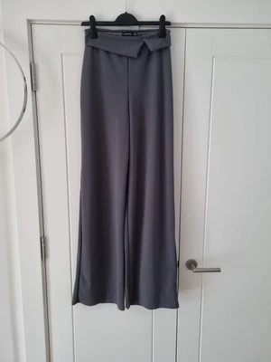 BOOHOO Tall Grey Crepe Foldover Belt size 10 Trousers Brand New - Image 1 of 4