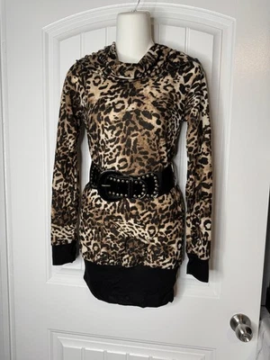 Nuevo con etiquetas Top túnica de leopardo Monaco manga larga grande con cinturón Foto 1 de 4
