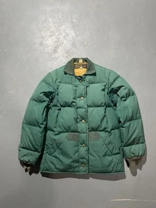 Vintage Eddie Bauer Goose Down Green Snap Button Puffer Coat Jacket - Picture 1 of 6