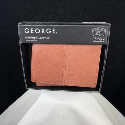 CARTERA TRIPLE PLIEGUE GEORGE “NWT” Cuero Genuino Marrón Foto 1 de 3