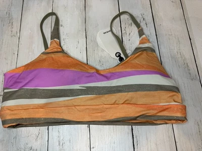 Top de natación bikini reversible prAna Willow Falls a rayas rosa verde grande nuevo con etiquetas Foto 1 de 4