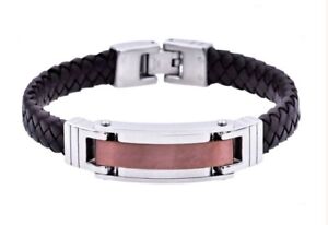 NWT! Msrp- $75! Leather Bracelet Chocolate Stainless By Blackjack Jewelery