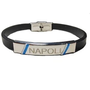 Bracciale caucciù acciaio incisione Napoli tifosi calcio smalto bianco azzurro - Imagen 1 de 3