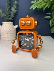 Rust Orange Sitting Robot Clock – Quirky Industrial Home Décor - Picture 1 of 8
