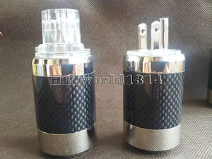 1 Set Rhodiniert US AC Netzstecker Stecker & Kaltgerätebuchse HIFI Kohlefaser  - Bild 1 von 1
