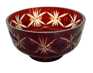 VTG Faberge Ruby Red To Clear Diamond Cut Crystal Starburst Atomic Pedestal Bowl - Picture 1 of 13
