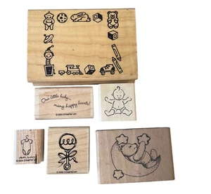 ¡Surtido Stampin Up! Conjunto de estampillas de goma montadas en madera con temática de bebé - Imagen 1 de 2