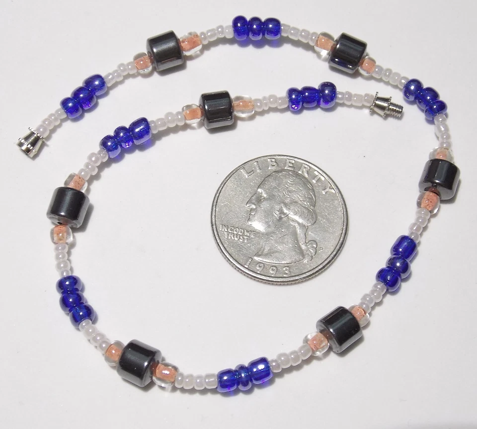 Браслет на лодыжку/лодыжку 10,5 дюйма, гематит/симулятор Жемчуг/кобальт синий/розовый художественное стекло бисер - Изображение 1 из 1