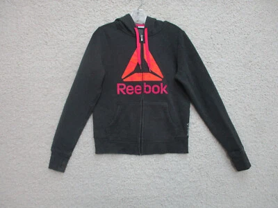 Suéter Reebok Mediano Adulto Negro Sudadera con Capucha Cremallera Completa Bolsillos Deletrear Logo Para Mujer Foto 1 de 4