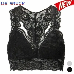 Womens Ladies Lace Crop Tops Bra Casual V-Neck Vest Bralette Camisole Tank Tee - Picture 1 of 14