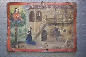 EX VOTO Dipinto Olio su Latta Metallo Lamiera Ferro Epoca 1870 - Imagen 1 de 7