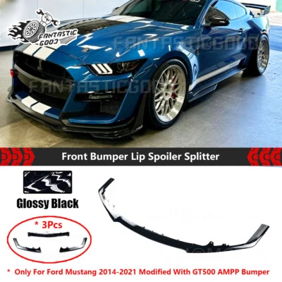 Parachoques estilo AMMP 2014-21 negro brillante reemplazo de labio delantero para Ford Mustang GT500 Foto 1 de 4