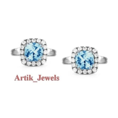 Natürlich Blau Topas Edelstein Mit 14K Weiß Vergoldet Silber #1280 - Bild 1 von 4