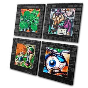 Graffiti Astratto Funky Mattone Parete TELA WALL ART Quadro Stampa VA - Foto 1 di 1