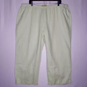 Sigrid Olsen Linen Crop Pants Women 3X Green Elastic Stretch Straight Coastal - Picture 1 of 7