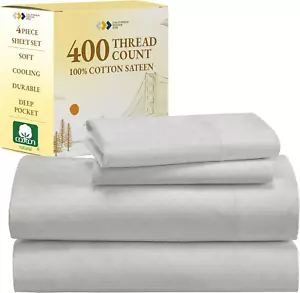 400 Thread Count Sheets Full Size - 100% Cotton Sateen Deep Pocket Full Size She - Picture 1 of 9
