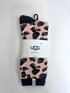 Ugg Women’s Soft Kiss Leopard Crew Socks- Size 5-10 Pink/Brown/Black - Picture 1 of 3