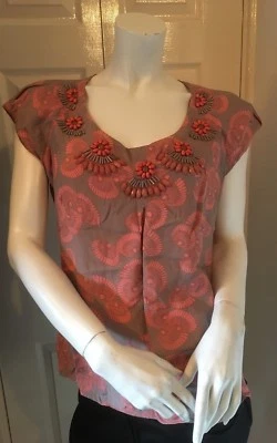 Rocha John Rocha Womens Beaded Floral Print Top 12 - Image 1 of 3