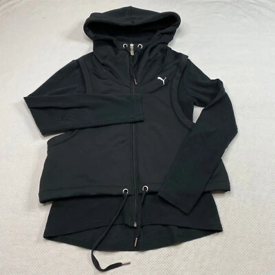 Женская активная толстовка Puma размер S черная многослойная на молнии капюшон легкая эластичная - Изображение 1 из 4