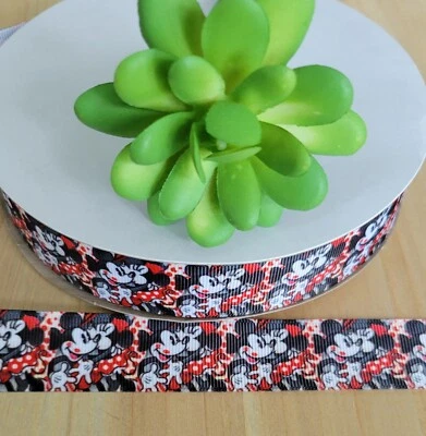 1 inch (1 YD) Mickey Mouse Grosgrain Ribbon Minnie Mouse Love Valentine Ribbon - Image 1 of 2