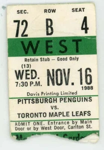 Pittsburgh Penguins vs. Toronto Maple Leafs Ticket Gardens 1988 Mario Lemieux - Picture 1 of 1