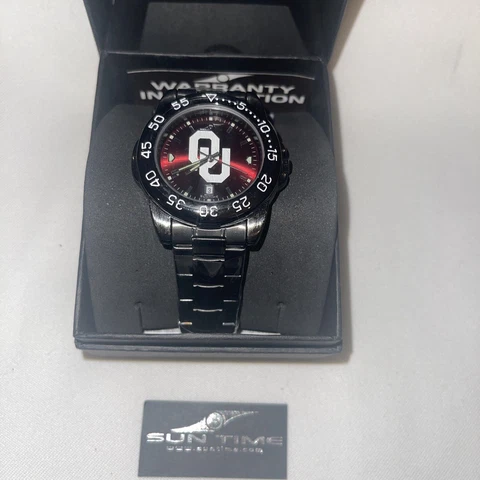 Sun Time OU Oklahoma Sooners Sport Steel AnoChrome Mens College Watch Need Batt Cover