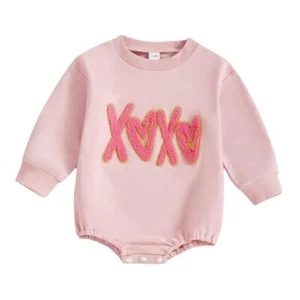 Valentines Baby Girl Outfit Infant Heart Bow 3-6 Months E Embroidery Xoxo Pink - Picture 1 of 8