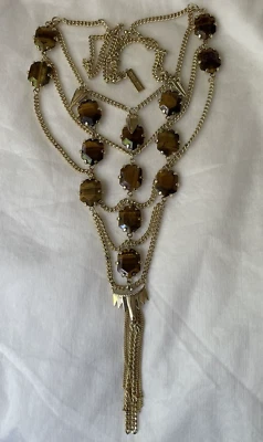 Kendra Scott 复古 Valerie Tiger's 眼围兜声明项链金色五金件 — 第 1/4 张图片