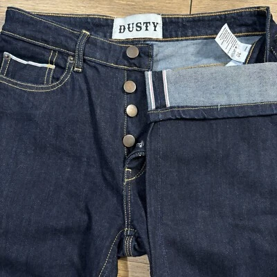 Пыльный необработанный сельведж джинсовая ткань индиго мужской размер 30 красная линия стежок кнопка муха 29x34 - Изображение 1 из 4