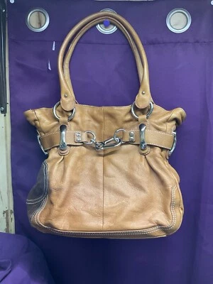 NWT BELTED B MAKOWSKY DBLE STRAP SHOULDER TOTE BAG SILVER  LEATHER - Image 1 of 4