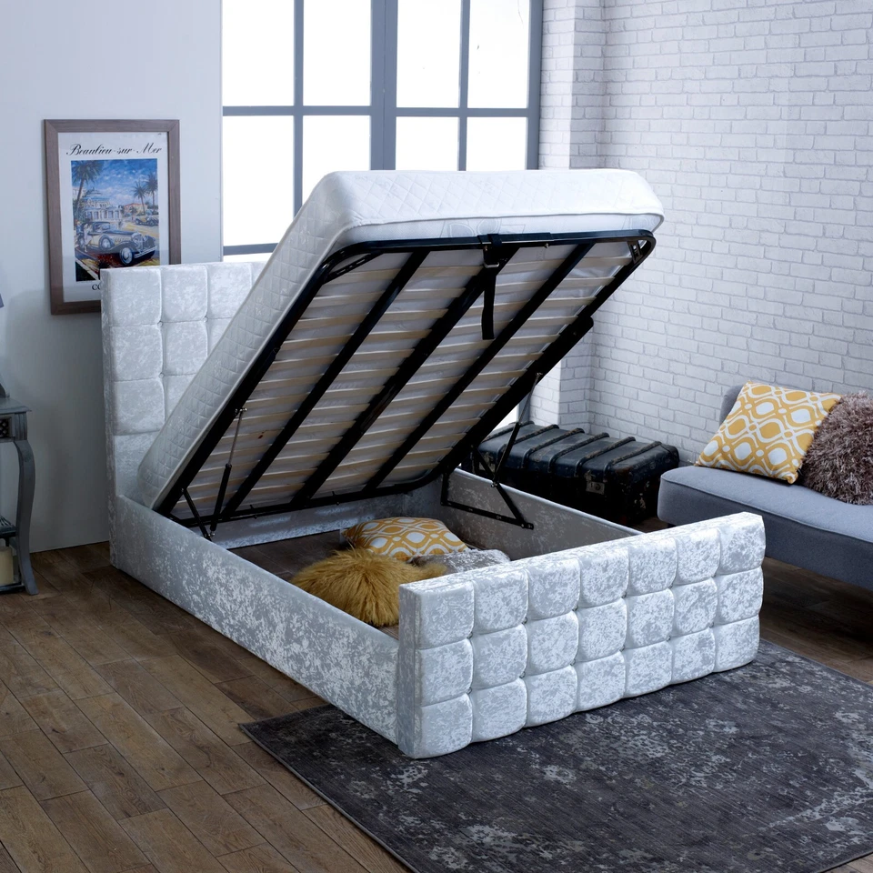 TIME4DREAMZ OTTOMAN STORAGE GAS LIFT UP DOUBLE & KING SIZE FABRIC BED MEMORY FOAM MATTRESS