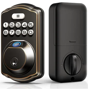 Veise Fingerprint Door Lock Keyless Entry Lock Keypad Deadbolt Oil Rubbed Bronze - Picture 1 of 6