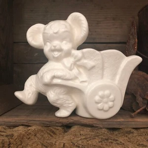 Vintage White Planter with Dancing Teddy Bear Pulling a Flower Cart, Mid-Century - Picture 1 of 10