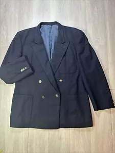 Vintage Gucci Italy 100% Double-Breasted Blazer Sport Jacket 44 R Navy Blue Gold - Picture 1 of 15