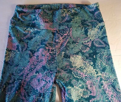 Lularoe Leggings Mujer Pantalones Elásticos Talla Única Rosa Verde Azul Cuadros (Ref #18) Foto 1 de 4