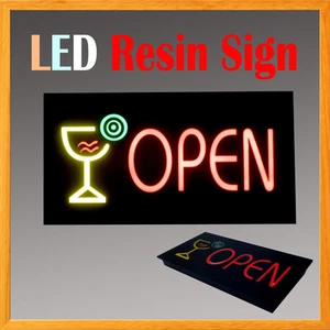 Beleuchtetes LED Harz Fenster Schild Bar Cocktail OFFEN Nicht Neon Display 17" x 9" Oval  - Bild 1 von 3