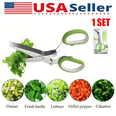 Tijeras profesionales para hierbas de 5 hojas de acero inoxidable con cepillo tijeras de cocina Foto 1 de 4