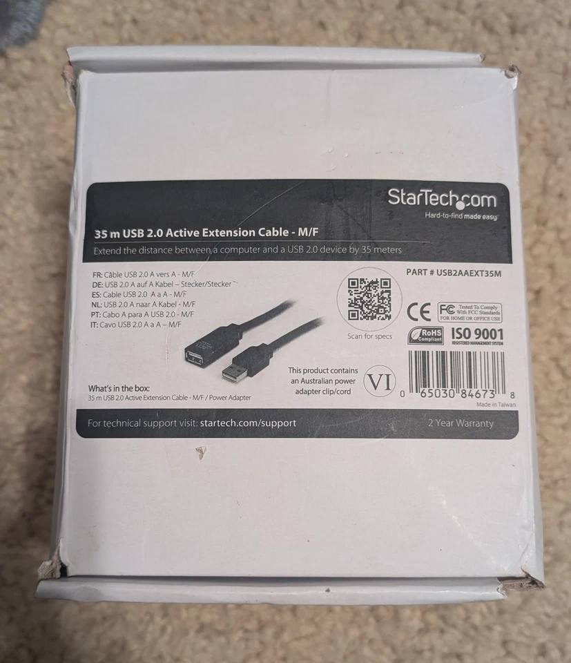 StarTech 35m USB 2.0 Active Extension Cable - M/F (USB2AAEXT35M) - Image 1 of 1