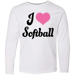 Inktastic I Love Softball Girls Sports Youth Long Sleeve T-Shirt Team Player Tee - Picture 1 of 2