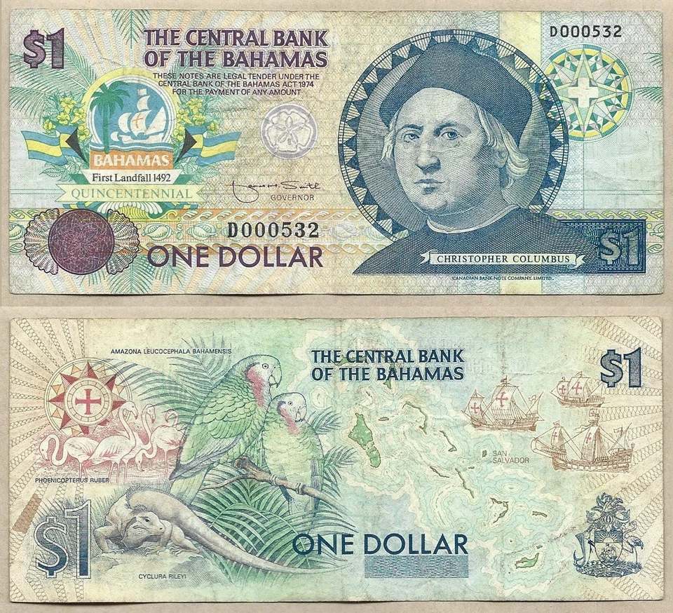 Bahamas 1992 1$ One Dollar Banknote Christopher Columbus VG P-50a - Image 1 of 1