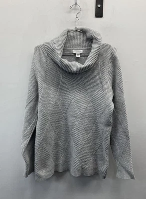 Женский пуловер Calvin Klein серый с бриллиантами вязаный с воротником-хомутом размер M - Изображение 1 из 4