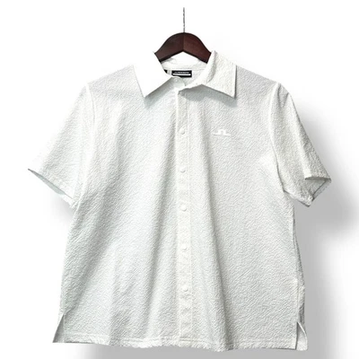J.Lindeberg Men Elin Shirt M White Textured Button Up Golf Tennis Minimalist - Image 1 of 4