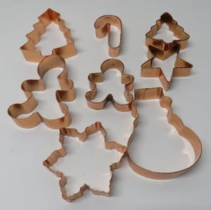 8 Copper Plated Cookie Cutters lot Christmas winter tree snowman star snowflake - Picture 1 of 4