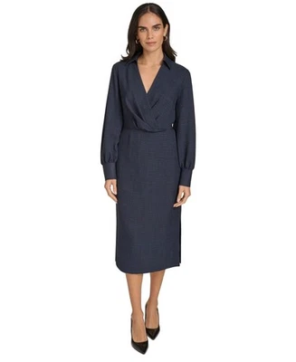 Calvin Klein Women's Faux-Wrap Long-Sleeve Sheath Dress 4310 Size 4 - Image 1 of 4