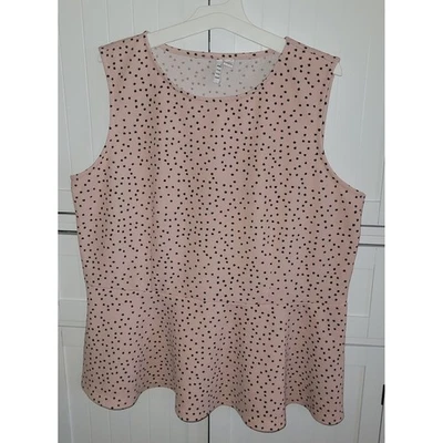Blusa Top ELLE Rosa Negro Punto Sin Mangas Peplum XL Foto 1 de 3