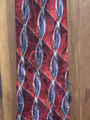Men's Silk Tie Necktie Made In Italy J. Ferrar Red And Blue Geometric - Image 1 of 4