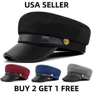 Unisex Cabbie Beret Flat Cap Adjustbable Military Style Captain Sailor Hat Retro - Picture 1 of 13