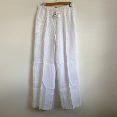 Pantalón J Crew Essential Pierna Ancha en Lino Talla 6 Alto Blanco Foto 1 de 4