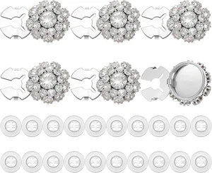 6 Sets Rhinestone Button Covers, Silver White Buttons for Women Blouses with 20 - Picture 1 of 12